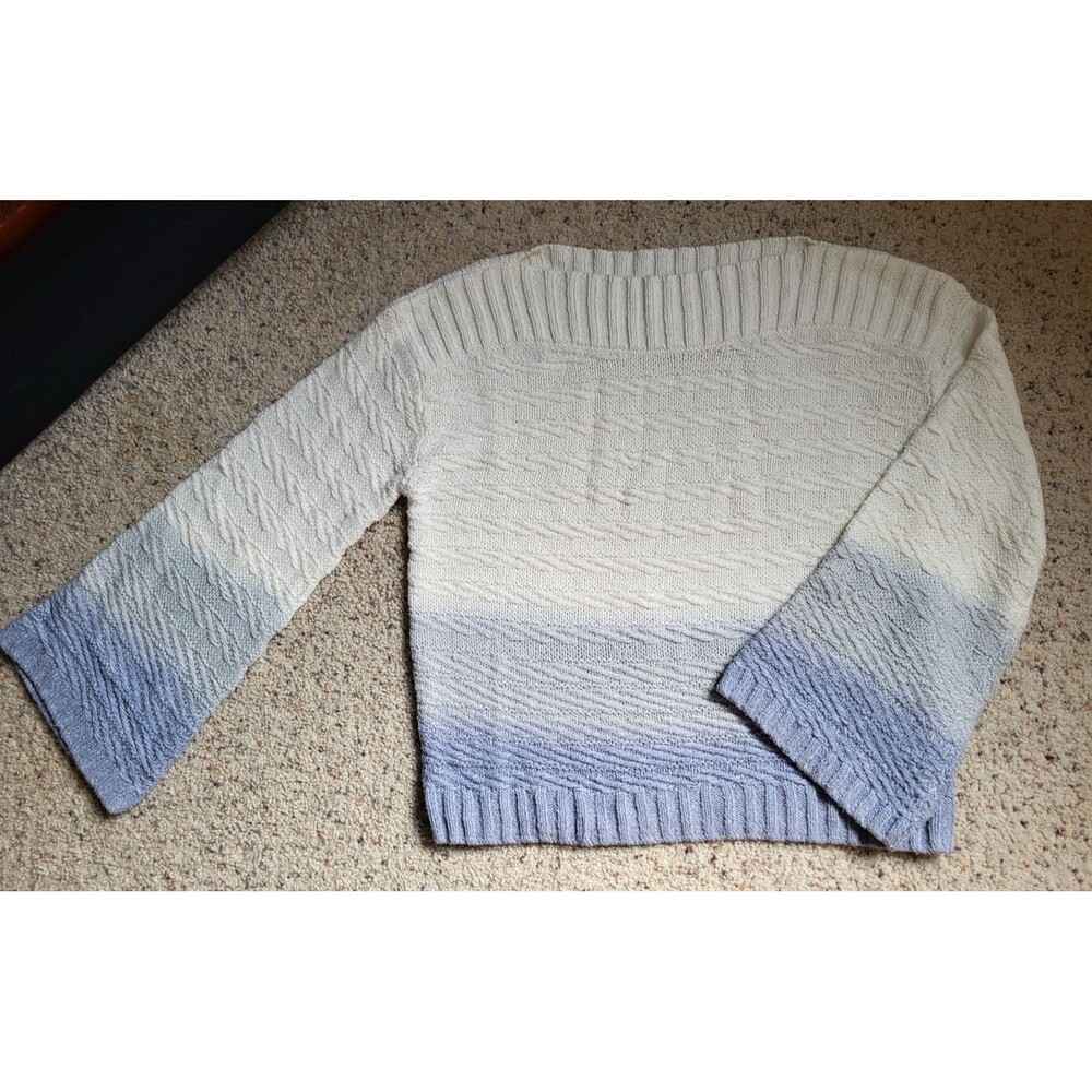 Women's Gap Ombre Soft Blue and White Wide Neck Bell Sleeve Pullover Sweater, M